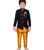 Yellow plain silk blend boys sherwani