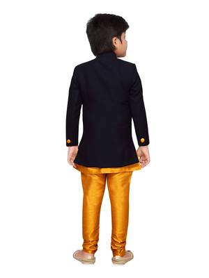 Yellow plain silk blend boys sherwani 3