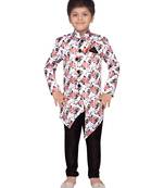 White printed silk blend boys sherwani