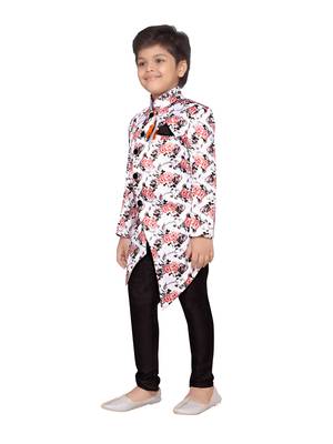 White printed silk blend boys sherwani 2