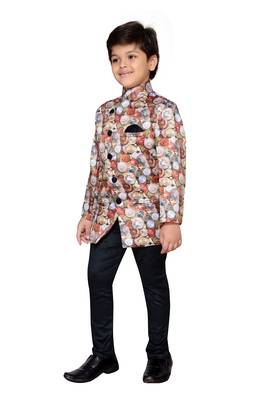 Multicolor printed satin boys indo western dress 1