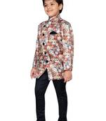 Multicolor printed satin boys indo western dress