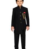 Black plain silk blend boys indo western dress