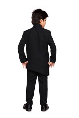 Black plain silk blend boys indo western dress 3