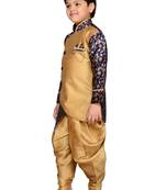 Blue woven silk blend boys indo western dress