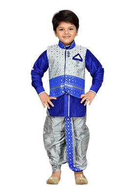 Grey woven cotton boys kurta pyjama 1