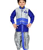 Grey woven cotton boys kurta pyjama