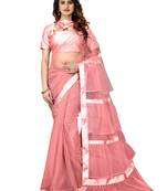 Baby Pink Color Net & Satin Patta  Saree With Blouse