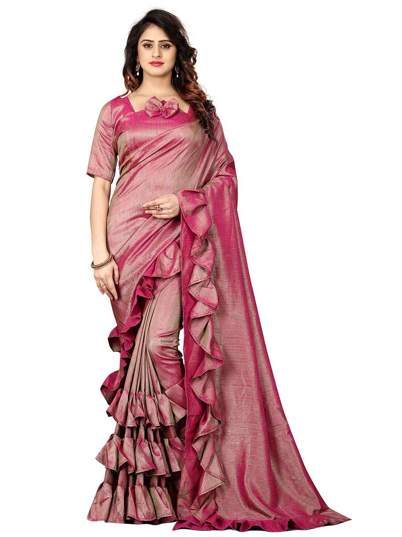 Wine & Pink Color Two Tone art Silk Ruffle Saree With Blouse Vastrang