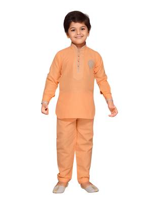 Orange woven cotton boys kurta pyjama 1