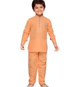 Orange woven cotton boys kurta pyjama