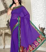 Purple Faux chiffon Saree with Blouse