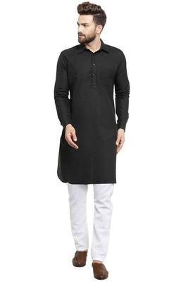 Designer Black Pathani Lenin Kurta Pajama 1