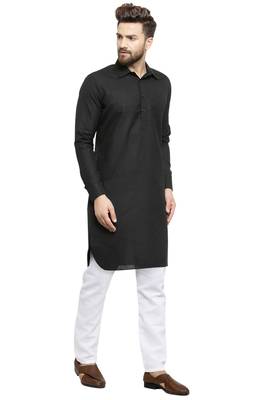 Designer Black Pathani Lenin Kurta Pajama 2