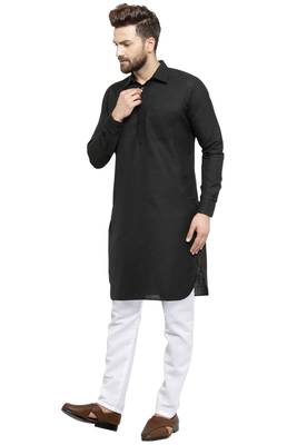 Designer Black Pathani Lenin Kurta Pajama 3