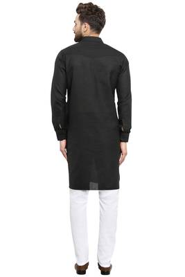 Designer Black Pathani Lenin Kurta Pajama 4