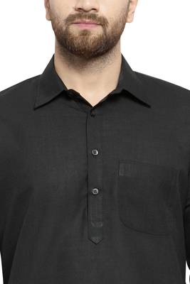 Designer Black Pathani Lenin Kurta Pajama 5