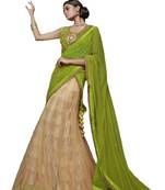 Beige Embroidered Net Semi Stitched Lehenga With Dupatta