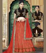 Orange Weaved Silk Semi Stitched Lehenga With Dupatta