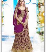 Wine Embroidered Velvet Semi Stitched Lehenga With Dupatta