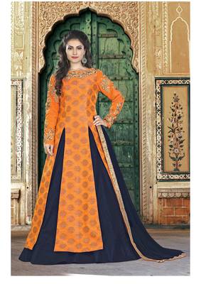 Navy Blue Embroidered Silk Semi Stitched Lehenga With Dupatta 1
