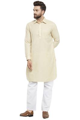 Designer Beige Pathani Lenin Kurta  Pajama 1
