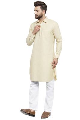 Designer Beige Pathani Lenin Kurta  Pajama 4