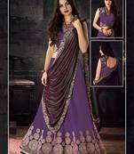 Purple Embroidered Silk Semi Stitched Lehenga With Dupatta