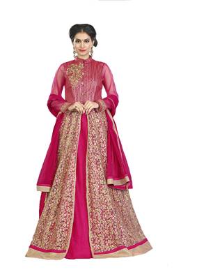 Pink Embroidered Silk Semi Stitched Lehenga With Dupatta 1