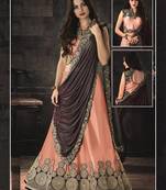 Peach Embroidered Silk Semi Stitched Lehenga With Dupatta