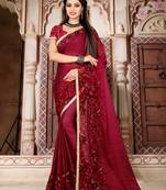 Dark blood red embroidered silk saree with blouse