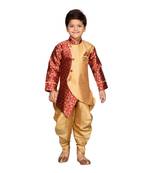 Maroon woven silk blend boys indo western dress