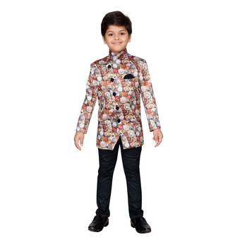 Multicolor printed satin boys indo western dress 2