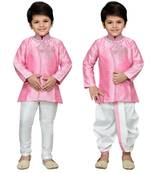 Pink embroidered cotton boys-kurta-pyjama