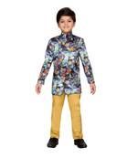 Multicolor printed satin boys indo western dress