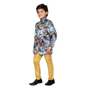 Multicolor printed satin boys indo western dress 3