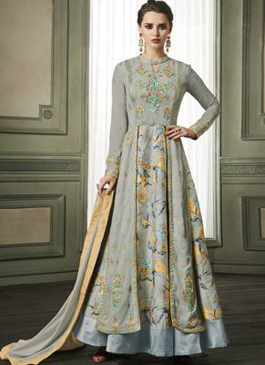 Light-Grey Embroidered Georgette Salwar 1