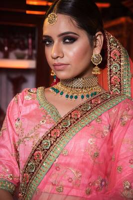 Pink Thread Embroidered Art Silk Semi Stitched wedding lehenga 4