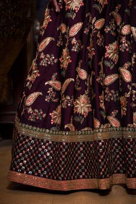 Seductive Purple Dori Sequins And Thread Embroidered Taffeta Silk Designer Lehenga For Wedding 4