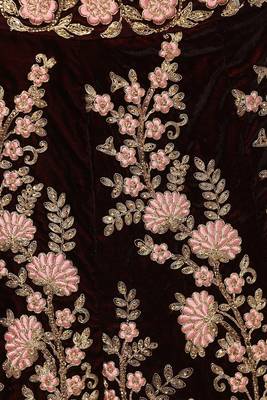 Maroon Thread Embroidered Velvet Semi Stitched wedding lehenga 3