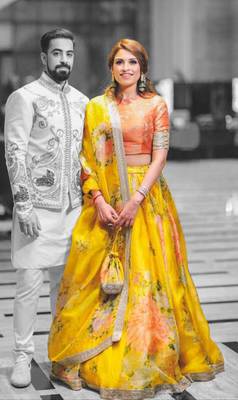 Yellow Embroidered Organza Unstitched Lehenga With Dupatta 2