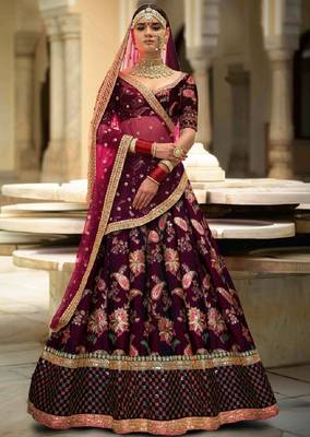 Seductive Purple Dori Sequins And Thread Embroidered Taffeta Silk Designer Lehenga For Wedding 1