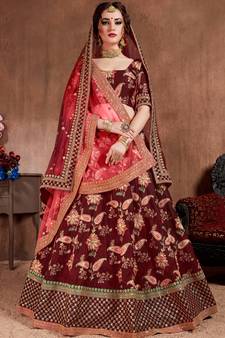 Appetizing Maroon Dori, Sequins, and Thread Embroidered Taffeta Silk Fabric Lehenga choli for Bride