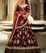 Appetizing Maroon Dori Sequins And Thread Embroidered Taffeta Silk Lehenga Choli For Bride