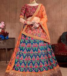 Navy Blue Thread Dori Zari & Sequins Embroidered With Stonework Mulberry Silk Semi Stitched Lehenga Choli For Wedding