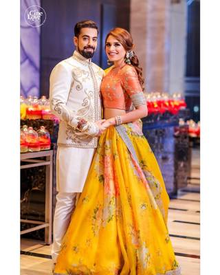 Yellow Embroidered Organza Unstitched Lehenga With Dupatta 3