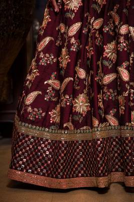 Appetizing Maroon Dori Sequins And Thread Embroidered Taffeta Silk Lehenga Choli For Bride 5