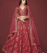 Red Dori Zari And Sequins Embroidered Thai Silk Lehenga Dress