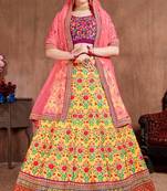 Yellow Thread Dori Zari And Sequins Embroidered With Stonework Mulberry Silk Semi Stitched Lehenga Choli For Bride