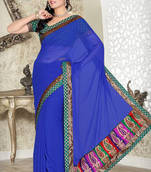 Blue Faux chiffon saree with blouse